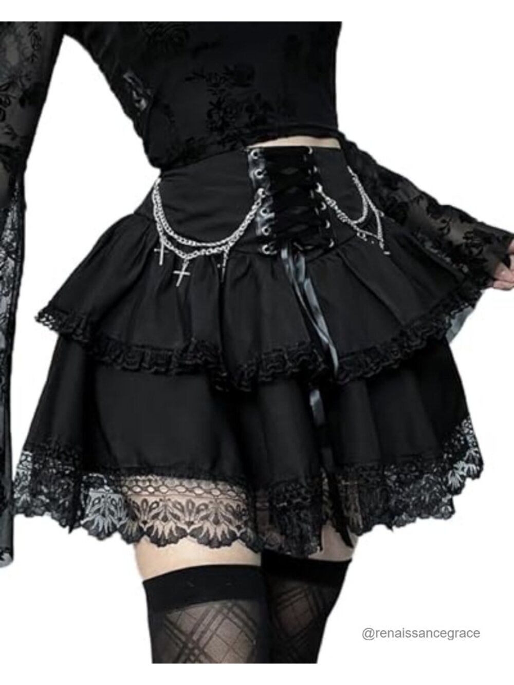 Women's Gothic Ruffle Mini Skirt High Waist A-Line Punk Alt